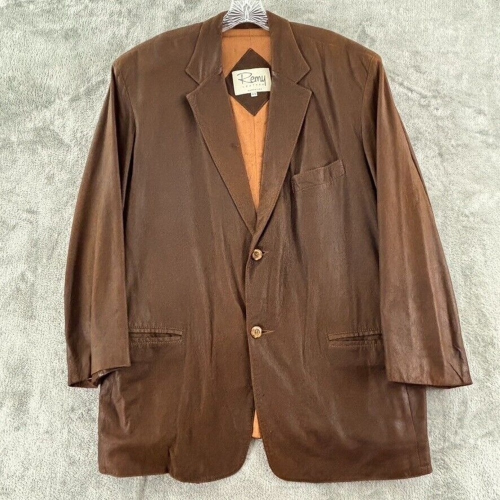Vintage Remy Leather‎ Blazer Mens 44 Dark Brown Soft Pockets Lined Button Jacket